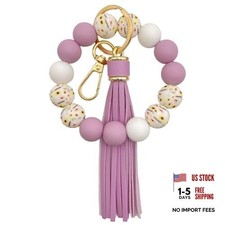 Silicone Beaded Wristlet Keychain, Cute Elastic Bracelet Car Light Purple