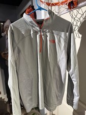 The North Face Mens Quarter Zip JACKET Orange GREY Pullover Fleece SZ M NICE