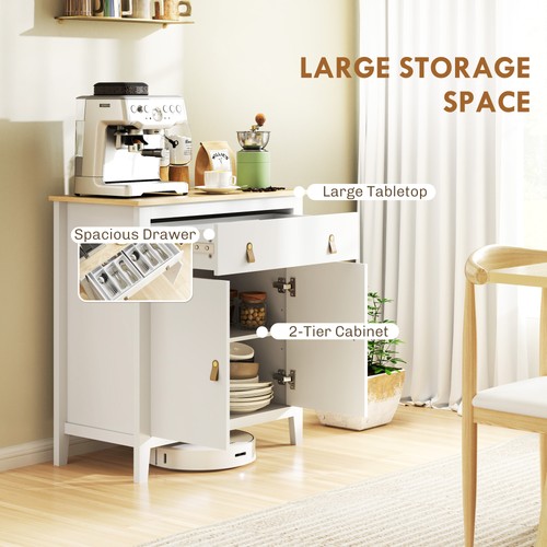 HOMCOM Sideboard with Drawer, Adjustable Shelf for Living Room, White - Picture 6 of 11