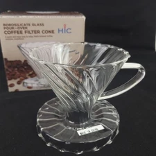 Borosilicate Glass Pour Over Coffee Filter Cone HIC New in Box, Harold Import Co