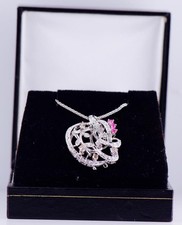 Vintage Estate Pendant Necklace 18k White Gold 1ct Diamond Rubies Boxed RARE