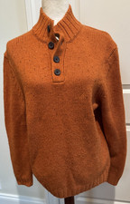 Nautica Medium 1/4 Button Up Sweater Knit Wool Blend Orange Long Sleeve Fall