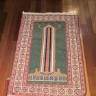 Negar Handmade Islamic Prayer Rug Green Mosque Design w/ Fringe Red Beige — photo 9