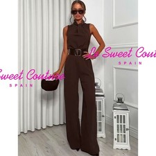 ZARA WOMAN NWT FW25 BROWN SLEEVELESS BELTED JUMPSUIT ALL SIZES 2298/173/700