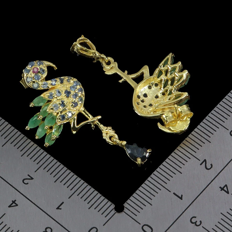 925 Sterling Silver Earrings Pear Sapphire 6x4mm Emerald Ruby Gemstone Jewelry - Image 3 of 4