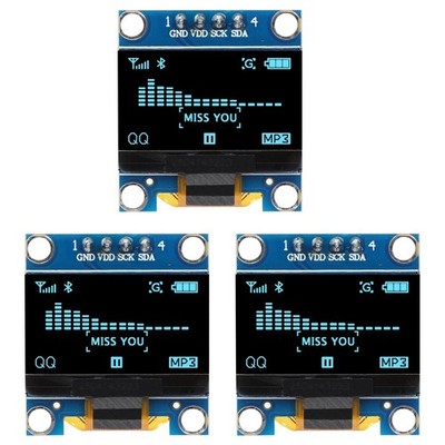 3 Pcs 0.96 Inch 128X64 OLED Display Module I2C -Luminous Mini Screen Board 4 ...