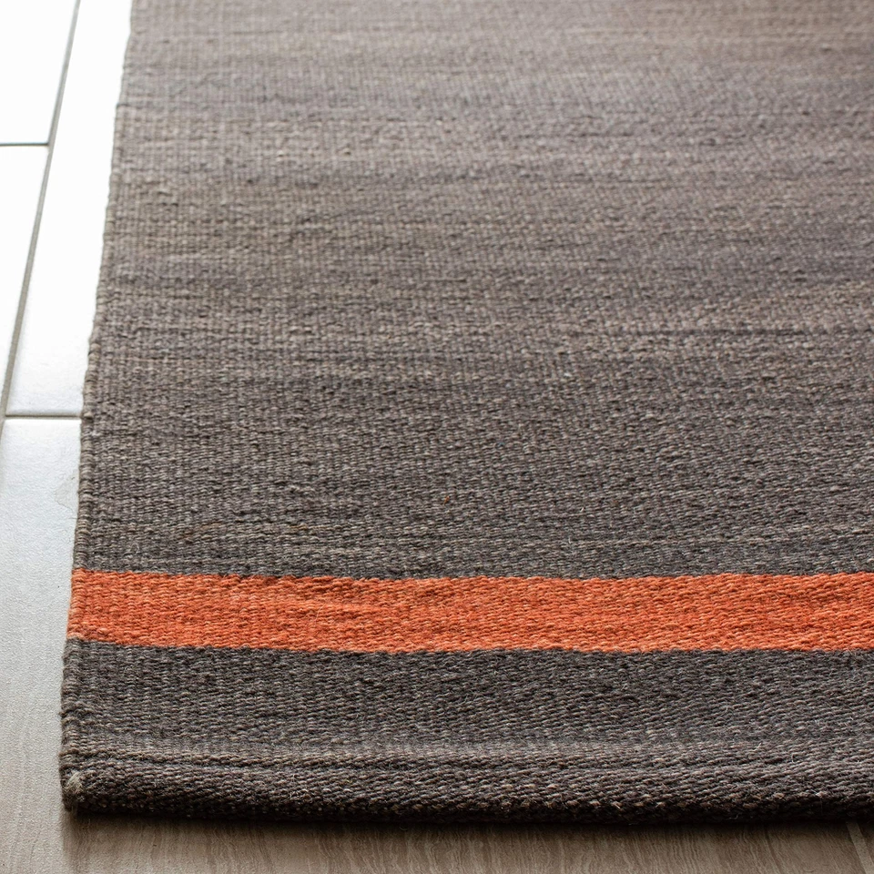 Alfombra Kilim Collection - 5' x 8', gris oscuro y naranja, tejido plano hecho a mano... Foto 4 de 4