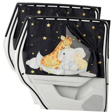 Car Window Shade for Baby Pack Double Layer with 7 Strong 2 Black Cartoon Rear