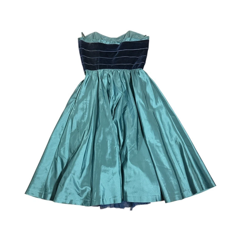 Betsey Johnson 90s Evening mini Dress y2k style sea blue with/ navy bows - Image 2 of 4