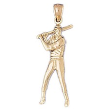 Baseball Player Charm Pendant 14k Gold