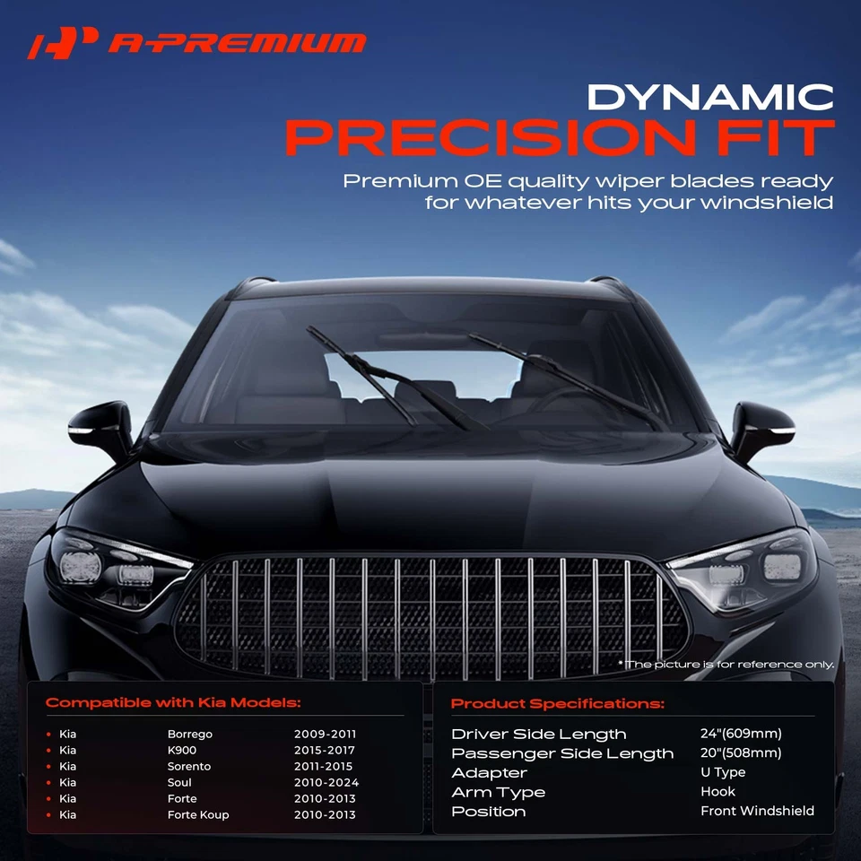 A-Premium 2x limpiaparabrisas delantero de 24" y 20" para Kia Soul Sorento Forte Foto 2 de 4