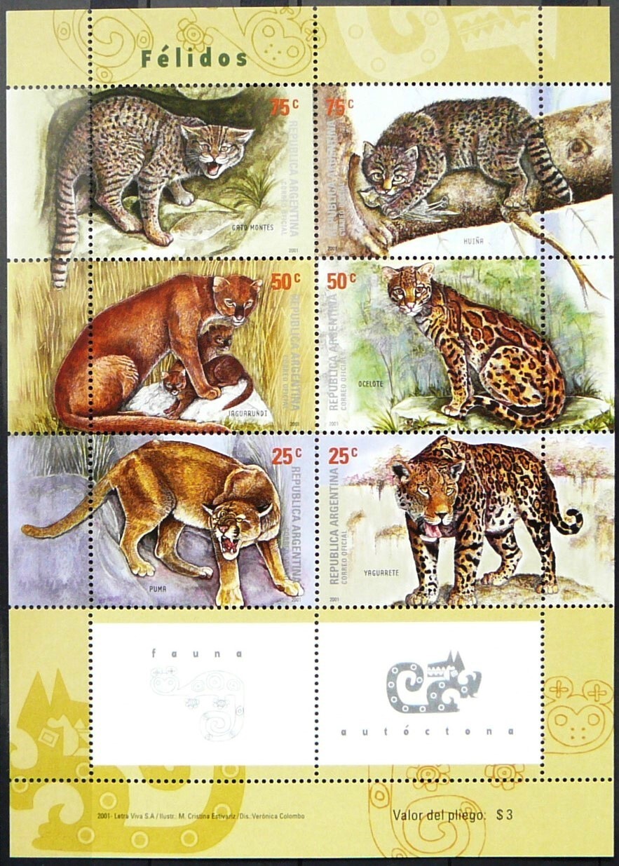 Argentina Miniature Sheet -  Wild Cats_2001 - MNH.
