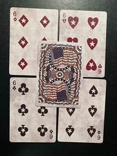 swap/playing cards AMERICAN FLAG FACE  Lot of 4 ALL THE SIXES  BICYCLE CARDS