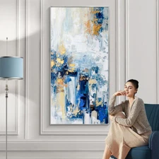 Hand Painted Oil Painting Bule On Canvas Abstract Wall Art Picture Room