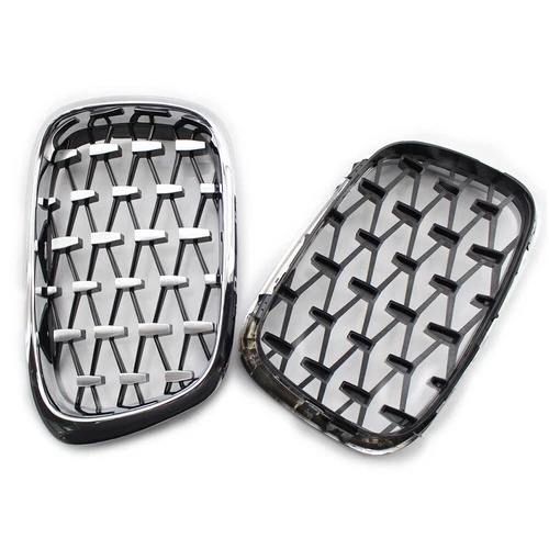 For BMW 5 Series E39 M5 1999-2003 Pair Black/Chrome Front Diamond Kidney Grilles - Picture 19 of 21