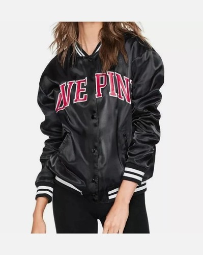 Black Satin Bomber Jacket Medium 