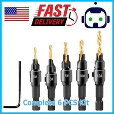 6pcs HSS 1/4" Hex Shank SAE Drill Tap Combination Bit Set Deburr Countersink Bit