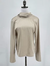 Source Unknown Tan Satin Mock Neck Draped Back Long Sleeve Top Sz XS/S