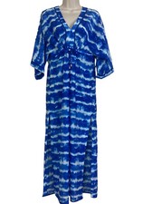 Lands  End XS Womens Stripe Swim Cover-up Blue White Kaftan Beach Maxi