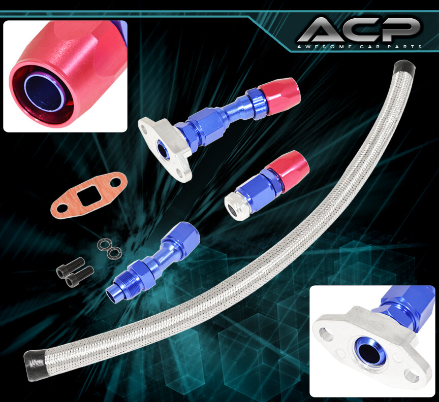 Turbo T3 T3/T4 Oil Drain Line Kit 1/8 NPT Adapter Braided Steel Hose eBay