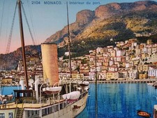 France Postcard Early 1900s Rare Monaco Steam Ship Port Color