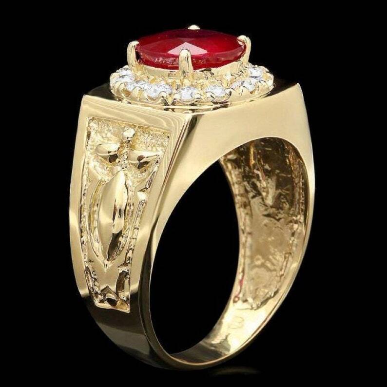 Lab Grown Ruby 10k Yellow Gold Ring Men's Ring Jewelry Anniversary Gift ...