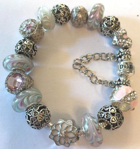 ❤️Pandora CHARM BEADS BRACELET Sterling Silver Chain w/ PINK European Beads #4❤️ - Picture 6 of 7