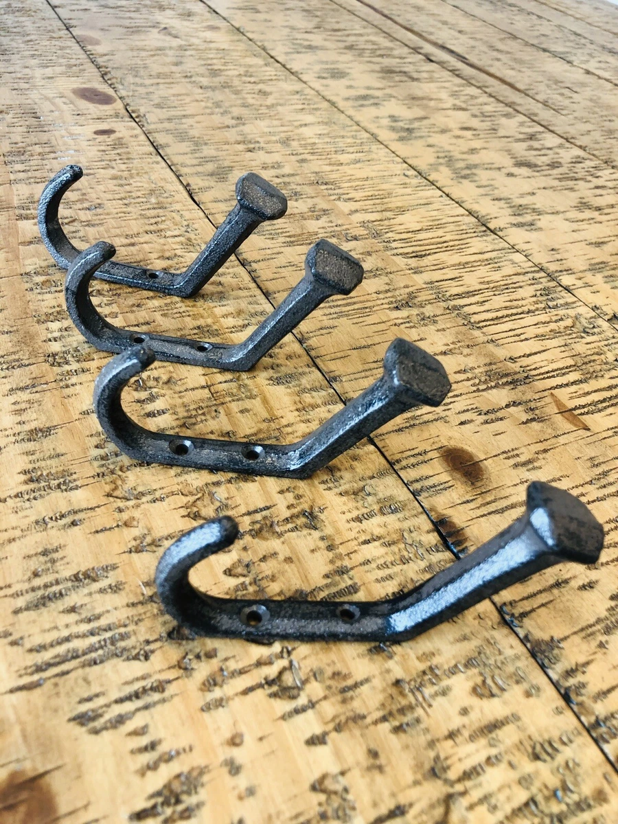 4 Rustic Coat Hooks Cast Iron Wall Mount Hat Hook Towel Railroad