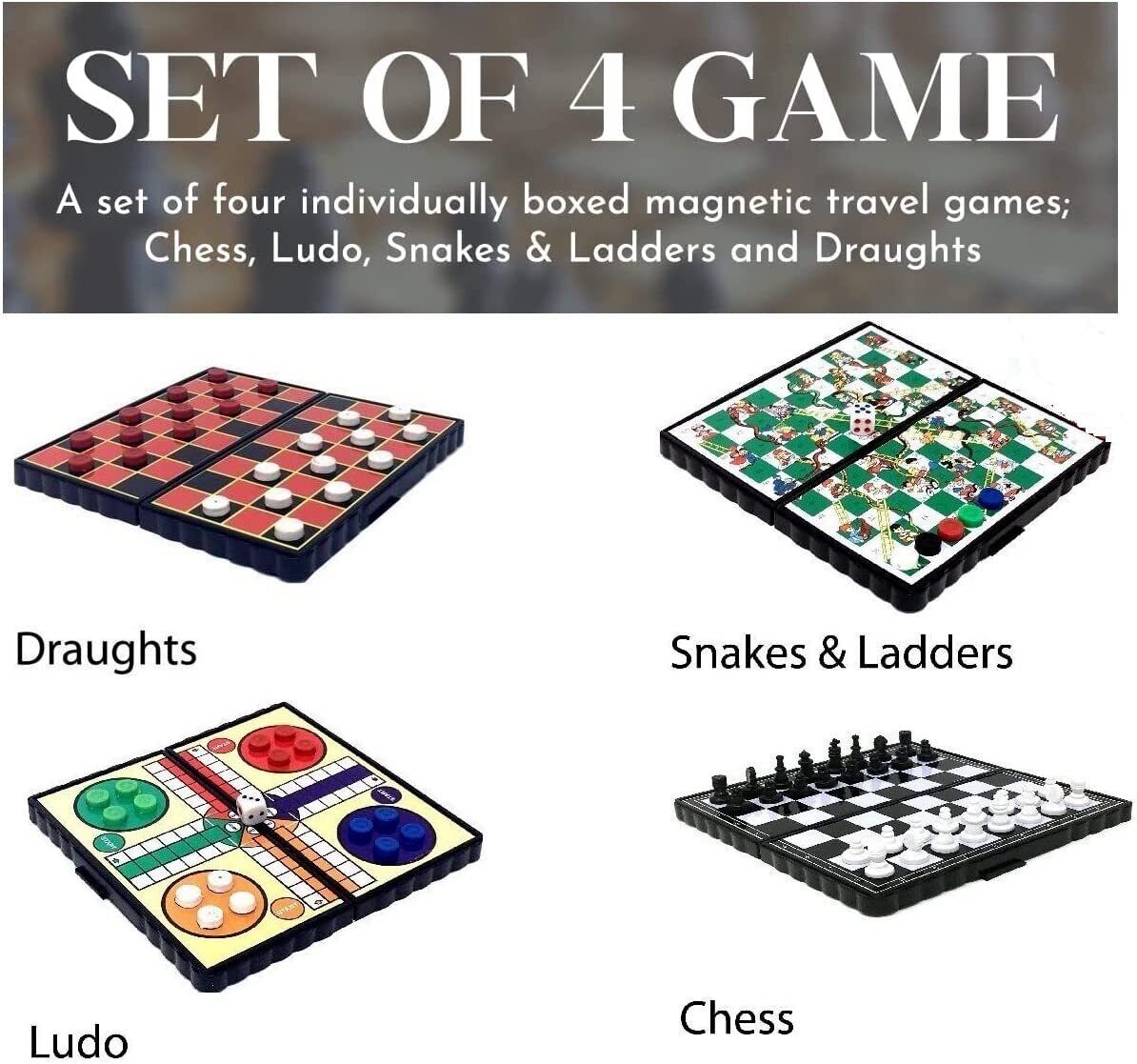 Mini Magnetic Travel Board Games - Chess , Ludo , Snakes and Ladders,  Draughts