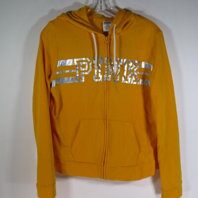 victoria secret pink yellow full zip size medium hoodie