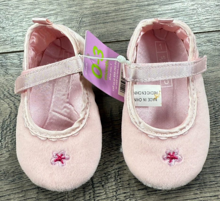 Baby Girl Clothes New Vintage Carter's 0-3 Month Soft Pink Flower Dress Shoes