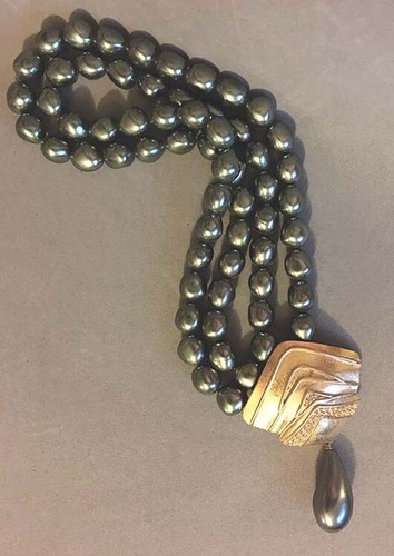 Vintage TRIFARI Marcella Saltz Faux Grey Baroque Pearl Rhinestone 2 Way Necklace - Picture 4 of 7