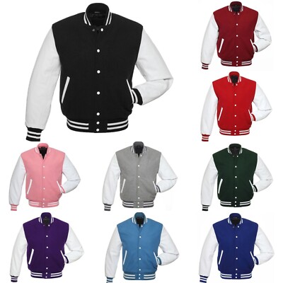 Mens Varsity Baseball, Letterman Jacket Leather Sleeves Vintage Varsity Coat