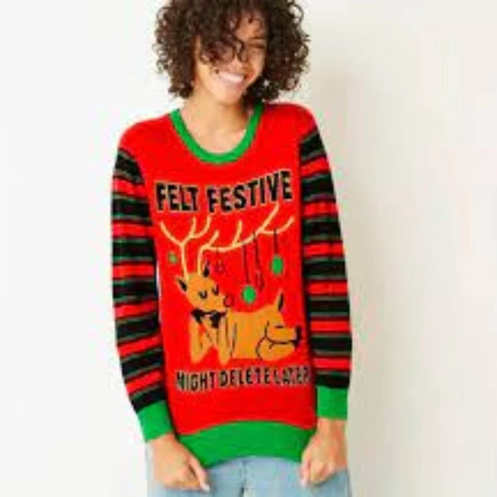 Christmas Holiday Red Reindeer Festive Sweater Mighty Fine Medium