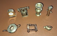 Miniaturen für Setzkasten 7 Stück Messing Uhr Telefon Kanne Vase Glücksschwein 