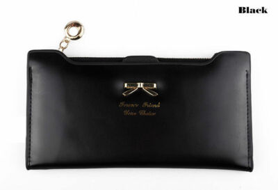 Portefeuille Long Femme En Cuir - Forme Nœud Avec Bouton - Rose - Organisateur - Neuf