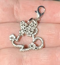 Silver Floral Minnie Mouse Charm Zipper Pull Keychain Add On Clip