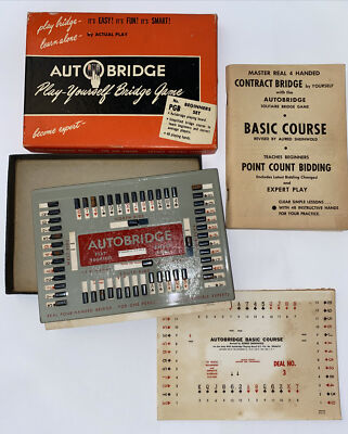 Vintage AUTO BRIDGE Play Yourself Bridge Game & Basic Coursebook w/ Box