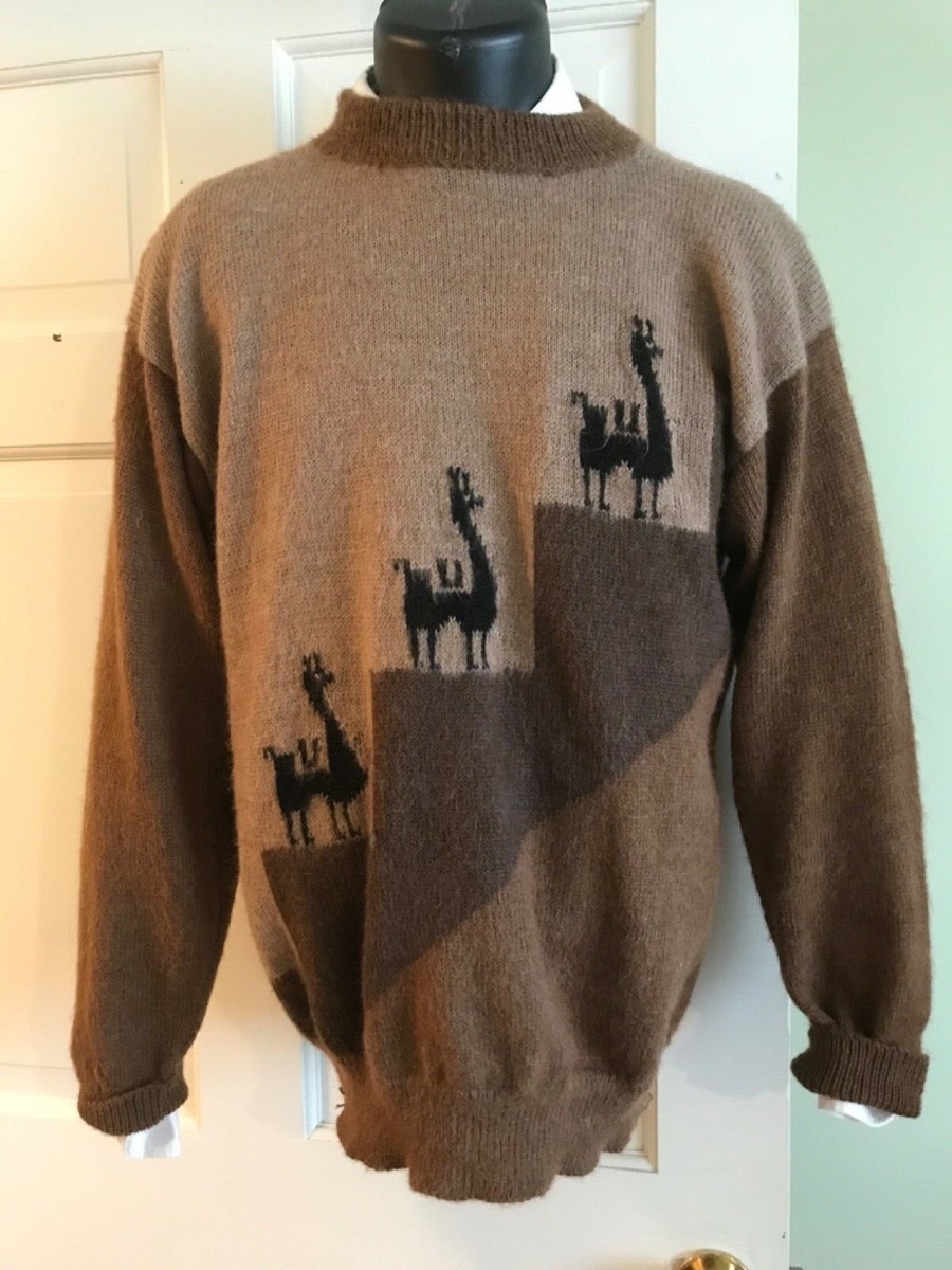 Hand Knit Men's Alpaca Sweater Pullover Peru South America hand