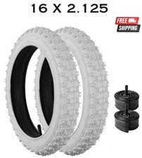16 x 2.125 Bicycle Tires and Tubes Bundle ALL WHITE for Kids BMX, Freestyle Bike