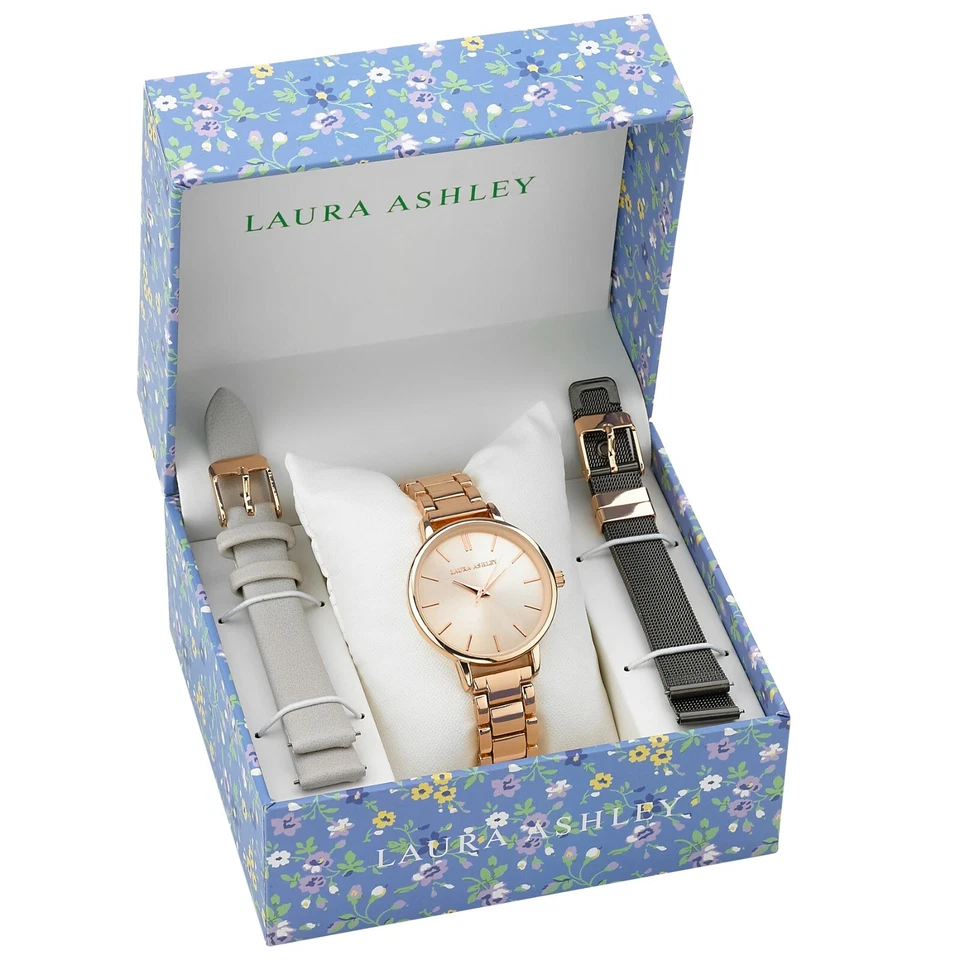 Laura Ashley Womens 34mm Watch Set 3 Interchangeable Straps - Image 4 of 4