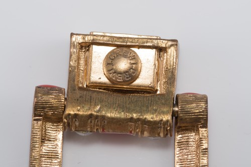 J CREW CORAL ENAMEL CLEAR RHINESTONE 1.25” WIDE 7.5” BRACELET - Picture 6 of 8