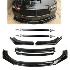 For Dodge Charger 2006- Gloss Black Front Bumper Lip Splitter Spoiler Strut Rods