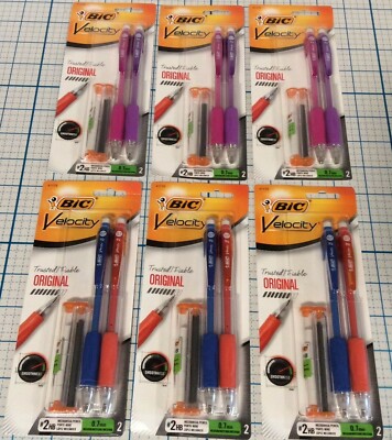 Mechanical Pencils BIC Velocity Set of 6 Packs - 3 Blue/Orange & 3 Pink/Purple