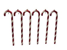 Set Of Six 17 Large Red White Glitter Candy Cane Christmas Ornaments Hollow