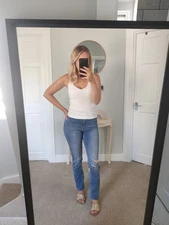 Blue Denim Straight High Waist Denim Jeans Stretchy Size 6 Regular In The Style 