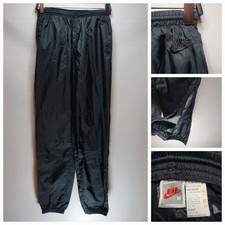 VINTAGE NIKE GRAY TAG BLACK CUFFED NYLON SWEAT JOGGER PANTS TRACK PANTS Sz M