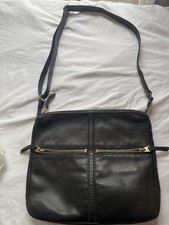 Fossil Black Pebbled Crossbody Bag Gold Hardware Zip Closure Adjustable Strap