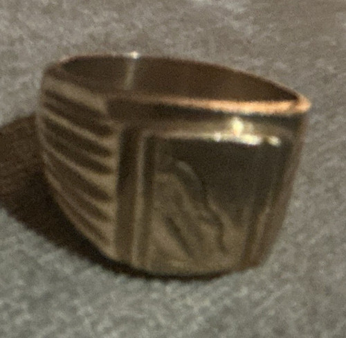 Men's Yellow Gold-Tone Signet Ring Size 12 Engraved Face No Stone