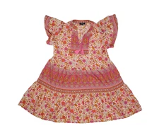 GiGiO Dress Womens Large Pink Orange Floral Boho Tassel Flutter Sleeve Festival